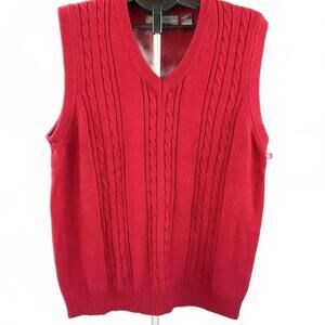 Vintage Oscar de la Renta Red Cable Knit Sweater Vest - Men's XL - 100% Cotton